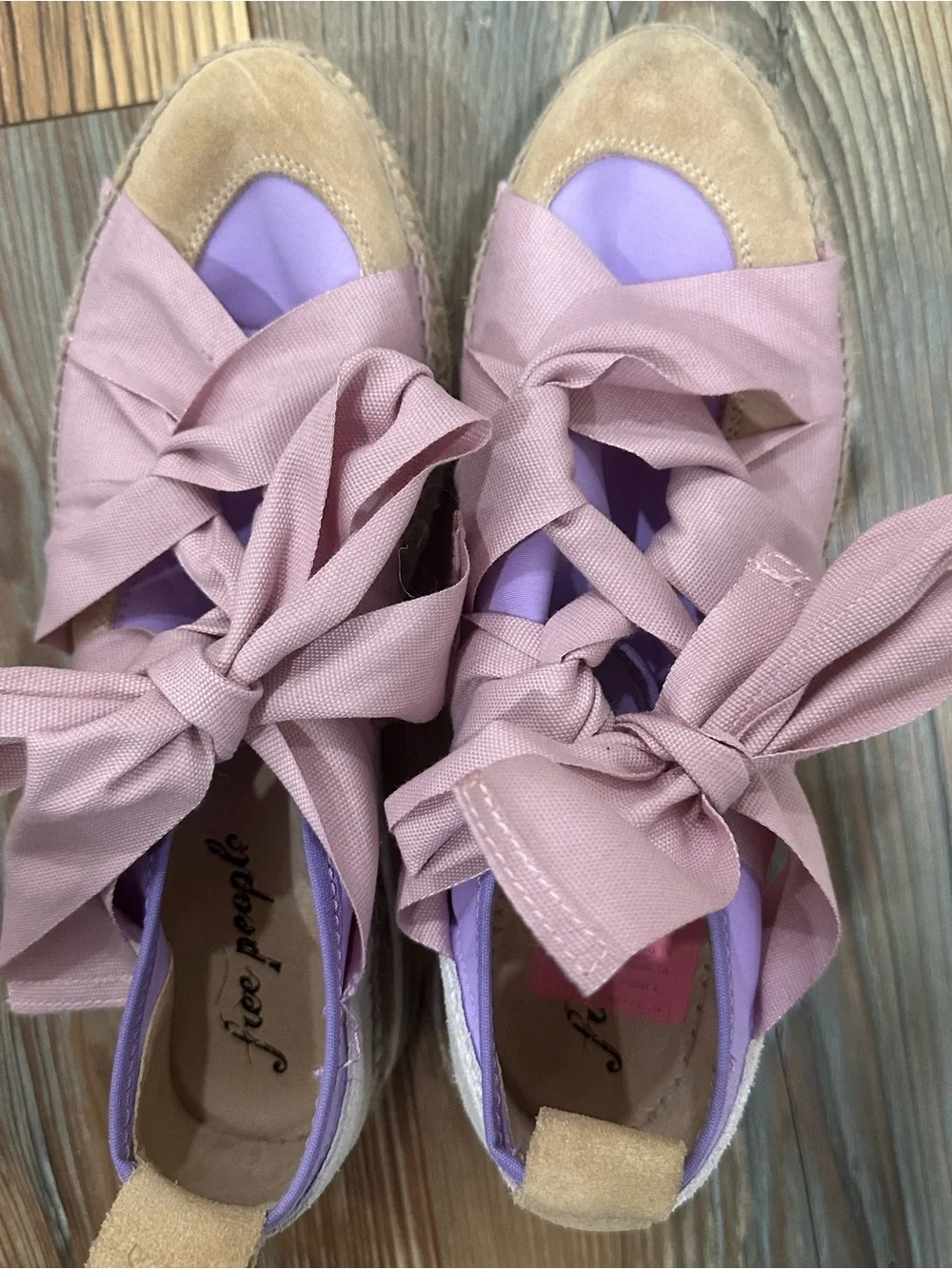 Free People Pink and Lavender Espadrille Lace-Up Flats